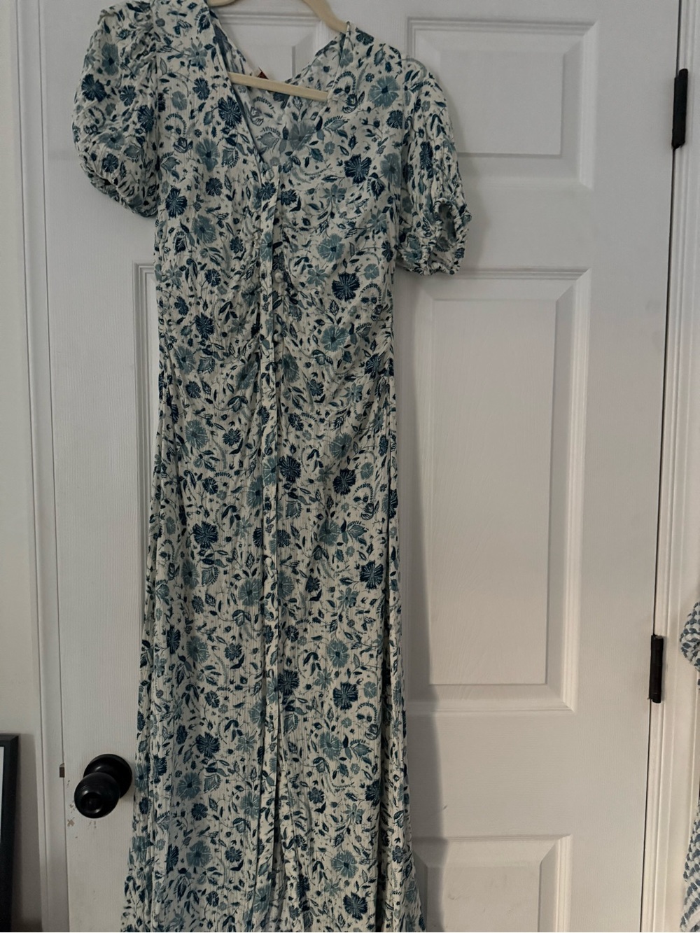 Faherty Teal and Cream Floral Maxi Dress